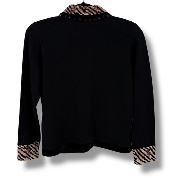 Jack B Quick Floral Beaded Cardigan Sweater Size Petite Small Animal Print Trim - Picture 6 of 8